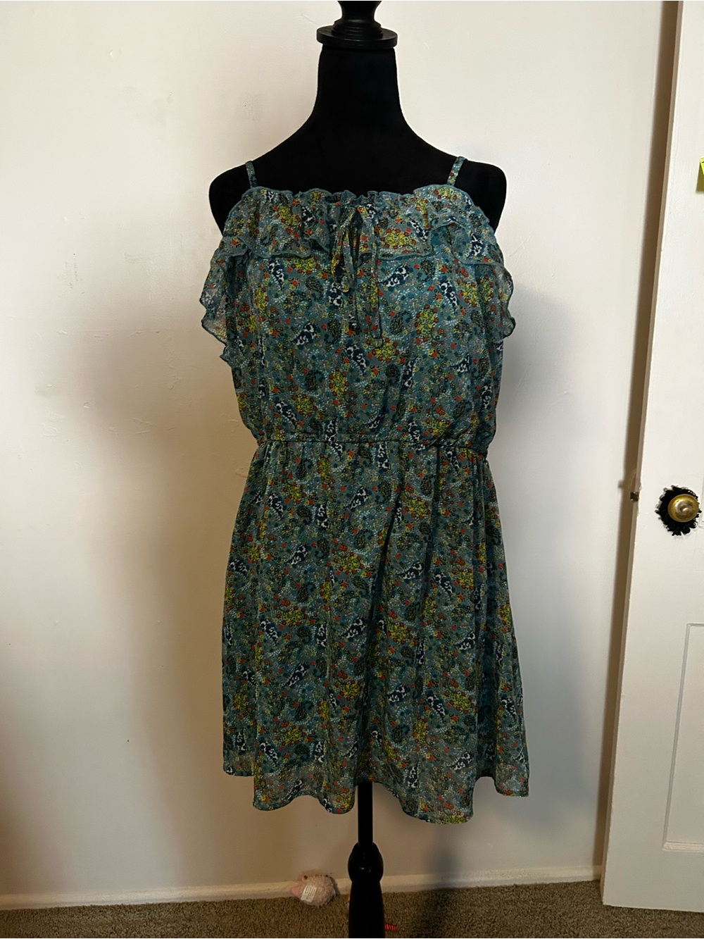 Mossimo Supply Co. Teal Floral Ruffle Mini Dress